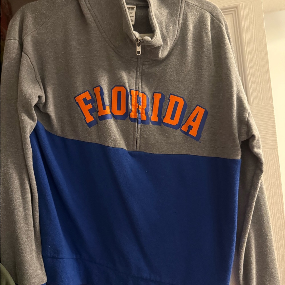 PINK Victoria's Secret Gray and Blue Florida Zip Up Sweater